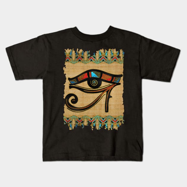 Egyptian Eye of Horus Ornament on papyrus Kids T-Shirt by Nartissima